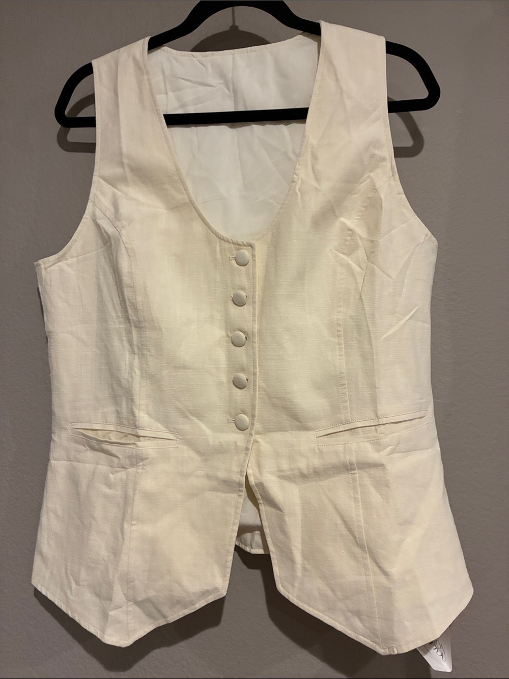 Cream Button-Front Sleeveless Tunic Vest